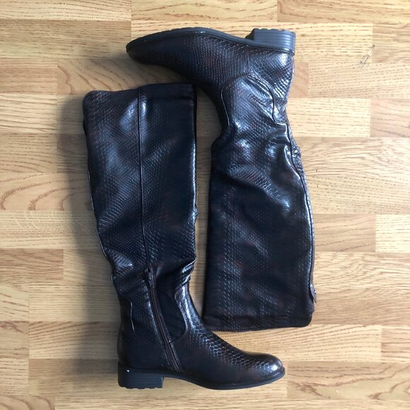 K STUDIO (Size 10) Dark Brown Alligator/Snake Knee Boots - Picture 1 of 7